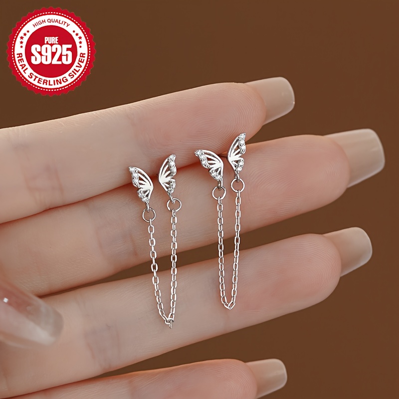 Women's S925 Silver Butterfly Stud Earrings with Zirconia Accents
